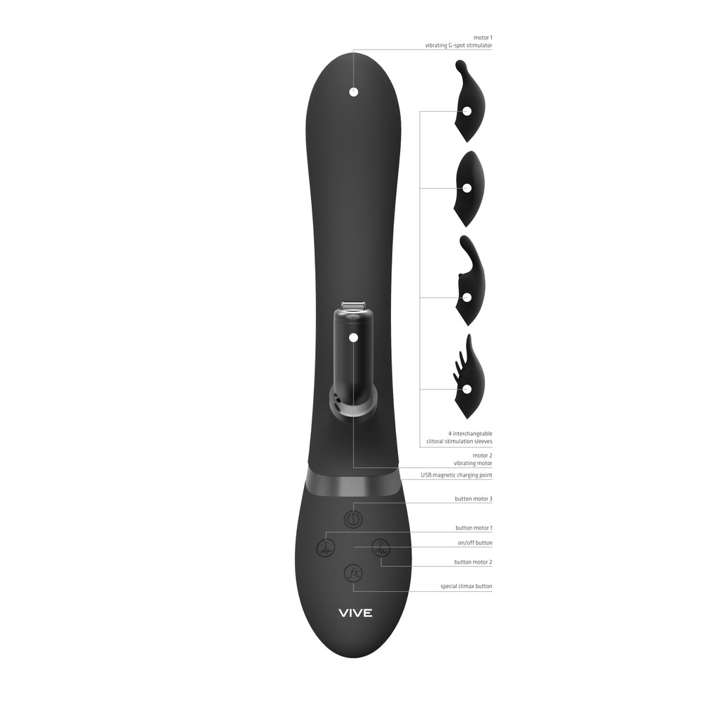 PlayBound UK adult toys & lingerie: vive chou double action interchangeable rabbit vibrator black