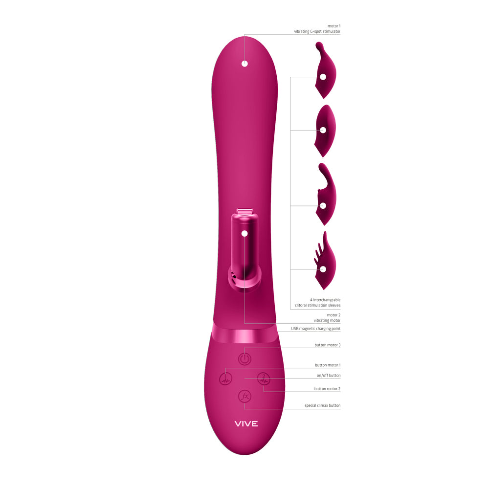 PlayBound UK adult toys & lingerie: vive chou double action interchangeable rabbit vibrator pink