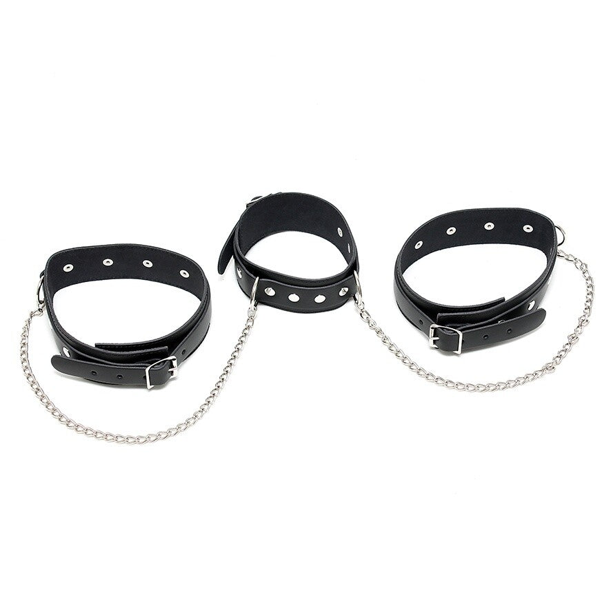 PlayBound UK adult toys & lingerie: leather neck and leg chain cuffs